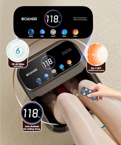OOAMBB Collapsible Foot Spa with Heat, Bubble,Temp Control,Remote Control, Color Touch Screen Foot Bath Massager with 6 Massage Rollers,Foot Soaking Tub,Pedicure Foot spa for Stress Relief (Deep Grey) - color: Deep Grey