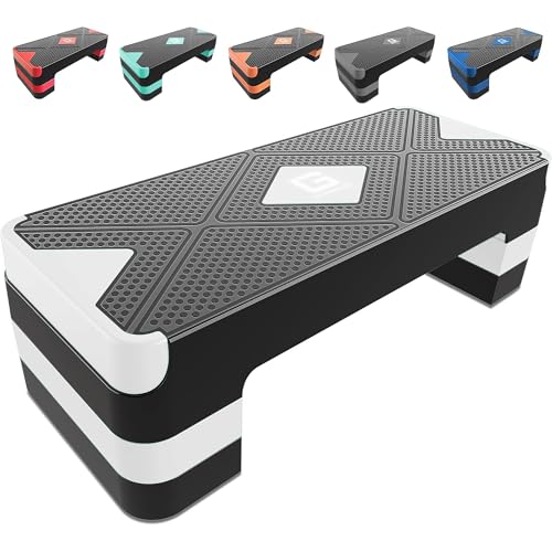 GYMMAGE Aerobic Exercise Step, Adjustable Height, | Aerobic Workout Step Platform for Exercise, 26.5" Step Deck with Adjustable Height, Women Home Gym Cardio Fitness - color: White