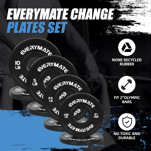 EVERYMATE Change Weight Plates 1.25LB 2.5LB 5LB Set Fractional Olympic Bumper Plates for Cross Training Steel Insert Strength Training - color: 37.5 LB(+1.25+2.5+5+10), size: Black