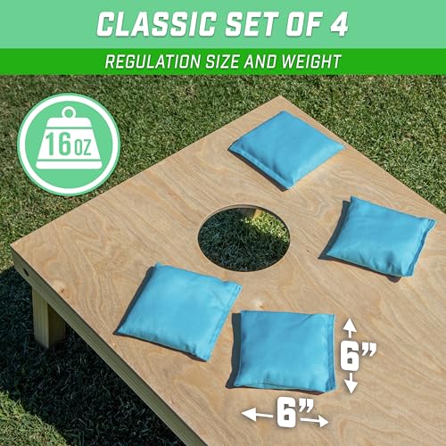 GoSports Classic Cornhole Bean Bags Set of 4-16 Colors Available - Regulation All Weather, Mix and Match - color: Light Blue