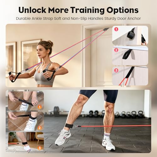 Resistance Bands Set, Himaly Exercise Bands Strength Training Fitness Bands Workout Elastic Bands with Legs Ankle Straps, Door Anchor, Handles & Carry Bag for Home Outdoor Workouts - color: Multicolor (Standard Bands)