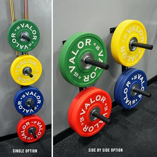Valor Fitness Wall Mounted Weight Plate Storage Holder/Rack for Bumper Plates and Olympic Weight Plates - color: 4-Peg Rack & Bar Storage- BH-27