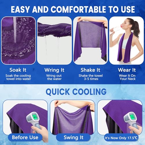 Hosuly 100 Pack Cooling Towels, 40"x12" Cooling Towels for Neck and Face Breathable Soft Chilly Sweat Rag Microfiber Sport Rags for Gym Yoga Golf Running - color: Purple