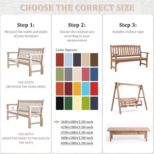 Premium Outdoor Bench Cushions for Patio Furniture 3.5inches Memory Foam Bench Cushion Waterproof Fade Resistant Porch Swing Cushions with Straps 36×18 Inch Sand - color: Sand, size: 36'' x 18'' x 3.5''