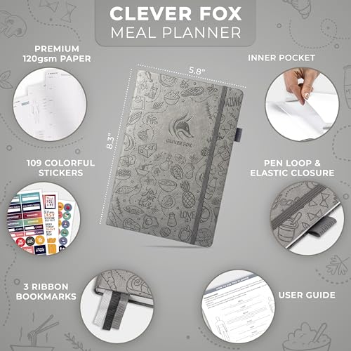 Clever Fox Weekly Meal Planner - Weekly & Daily Meal Prep Journal with Shopping and Grocery Lists for Menu Planning, Healthy Diet & Weight Loss Tracking, Lasts 1 Year, Undated, A5 - Gray - color: Gray