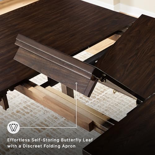 Signature Design by Ashley Haddigan Dining Room Extension Table, Dark Brown | Veneers, wood and engineered wood, Farmhouse style wood dining table, Self-storing 18-inch butterfly leaf, Kitchen table - color: Dark Brown, style: Farmhouse