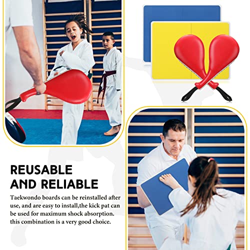 Lenwen 4 Pcs Taekwondo Training Set, 2 Rebreakable Taekwondo Breaking Boards & 2 Kick Pads for Martial Arts Training Karate Equipment Punching Target Youth Beginners - color: Red-Yellow-Blue, size: 0.24'',0.31''