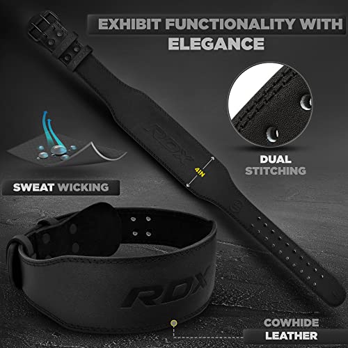 RDX Weight Lifting Belt Gym Fitness, Cowhide Leather, 4” 6” Padded Lumbar Back Support, 10 Adjustable Holes, Weightlifting Powerlifting Bodybuilding Deadlift Squat Workout Strength Training, Men Women - color: Black 4 Inch, size: 3XL Fits 43 to 48 Inches