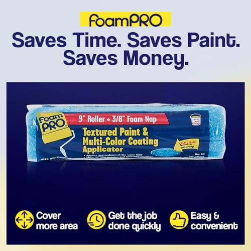 FoamPRO 58 Foam Paint Roller, 9" x 3/8" Honeycomb Foam - Ideal for Applying Texture Paints On Walls and Anti-Slip Coatings to Floors Compatible with All Paints - for Uniform, Professional Finish - size: 9" x 3/8", style: Textured Finish