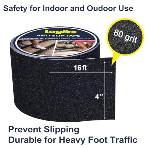 Anti Slip Tape, 4 Inch x 16 Ft Grip Tape for Stairs Outdoor/Indoor, Waterproof Non Skid Roll for Stair Treads Non Slip, High Traction Friction Abrasive Adhesive Stair Steps - Black - color: Black, size: 4" x 16'