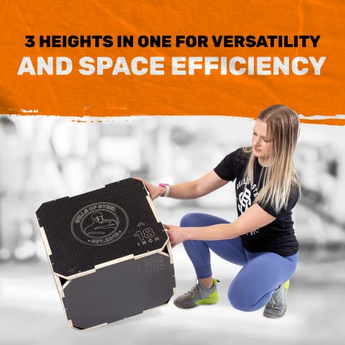 Plyo Box [Bells of Steel] Plyometric Box, 3-in-1, Anti-Slip, Wooden Step up Box for Workout, Jumps, Squats, Step-Ups, Knee-ups - style: M:24x20x16