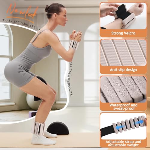 BECOJADDE Ankle Weights Set of 2 (1 lb/2 lb Each) for Women Men Adjustable Wrist Bracelet for Home Gym Weighted Bangles Wristbands Leg Arm Weights for Walking Swimming Running Pilates Yoga Gym - color: Beige, size: 4 Lb Pair (2 Lb Each)