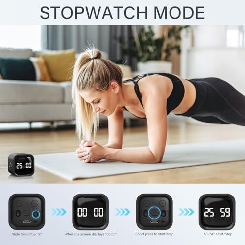 Rotating Pomodoro Timer 5, 25, 10 50 Minutes Preset, Desk Productivity Flip Timer, ADHD Tool Cube Countdown Stopwatch, Vibration/High/Low Volume/Custom Modes, for Work, Study, Back to School, Kitchen - color: Black