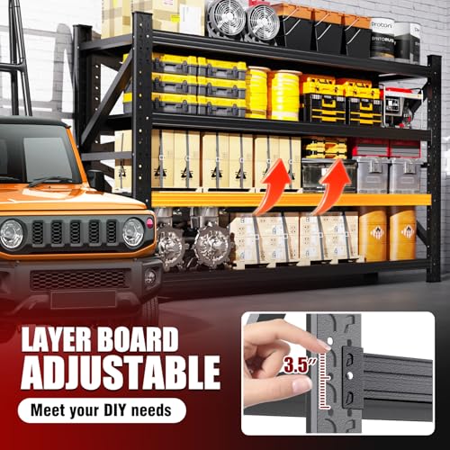 79" W Heavy Duty Metal Garage Shelving, 74" Hx79 Wx24 D, 4-Tier Adjustable Storage Shelves for Garage Storage, Industrial Metal Shelving & Shelves Organizer for Warehouse, Workshop & Home - size: 24"Dx79"Wx74"H