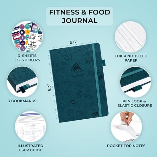 Clever Fox Fitness & Food Journal, Workout Planner, 5.8"x8.3" Dark Teal | Lasts 3 months, undated hardcover exercise & weight loss journal for women, gym, diet, meal tracker, calorie counter book - color: Dark Teal, size: A5 (5.8'' x 8.3'')