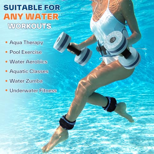 Sportneer Aquatic Exercise Equipment Water Aerobics Combo Set Includes High Density Water Weights Dumbbell Aqua Belt Water Ankle Weights for Pool Exercise Aquatic Therapy Pool Fitness Water Exercise - color: Aqua Blue, style: Aqua Fitness Set with 2lb Ank