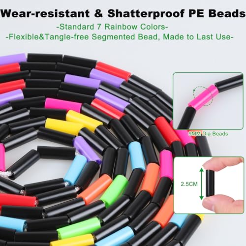 2 PACK 16.5FT Double Dutch Jump Ropes for Adults Kids, Rainbw Long Jump Rope, 1” Beaded Jump Rope for Fitness, Segmented Skipping Ropes for Exercise Training, Tangle-Free - color: Black-2Pcs