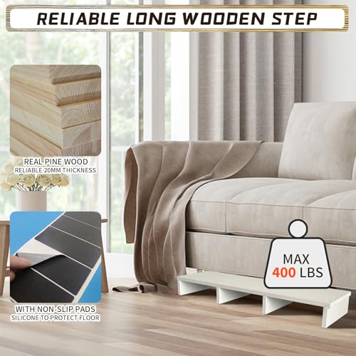 39IN Long Wooden Step Stool for Elderly, Half Wooden Riser Step Stool for High Bed, Bathroom, Kitchen and Living Room, 400LBs Loading(39.0" L*11.5" W*4.6" H, White) - color: White