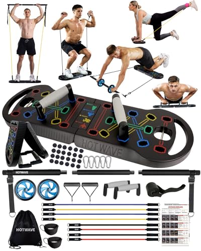 HOTWAVE Push Up Board, Portable PushUp Board, Foldable 20 in 1 Push Up Bar | Multifunctional Pushup Handles for Floor, Professional Strength Training Equipment For Men and Women at Home Gym - color: Black