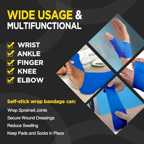 OK TAPE 12 Rolls Self Adhesive Bandage Wrap, Elastic Athletic Tape, Self Stick Bandage Tape, Vet Wrap, Medical Wrap for Wrist, Feet, 2" x 5 Yards - Blue - color: Blue, size: 2 Inch