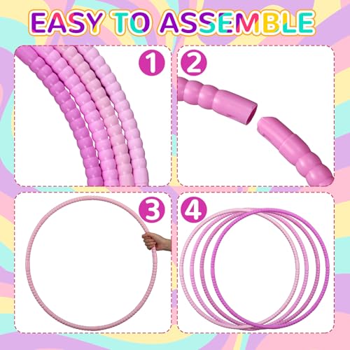 Sratte 12 Pcs Toy Hoop for Kid Detachable Adjustable Toy Hoop Colored Exercise Ring Plastic Circle for Kid Teen Gymnastics Equipment Require Self Assembly(28 Inch,Pink Series) - color: Pink Series, size: 28 Inch