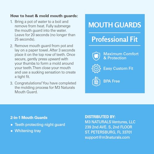 Dental Mouth Guards for Clenching – Custom Fit Nighttime Protection Guard for Sleeping for Adults & Kids – Includes 4 BPA-Free Guards & 1 Case by M3