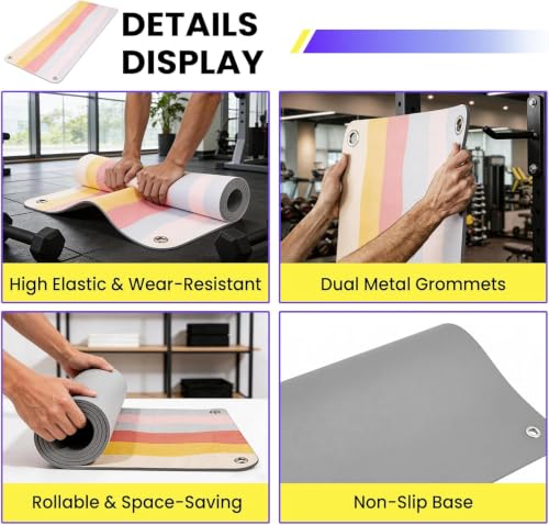 Garvee Hanging Exercise Mat, 71x24 / 56x24 Inch PVC Fitness & Yoga Mat for Group Classes, 5mm Thick with Reinforced Holes, Commercial Grade Gym Mat, Black/Blue/Multicolor - color: 56*24Multicolor