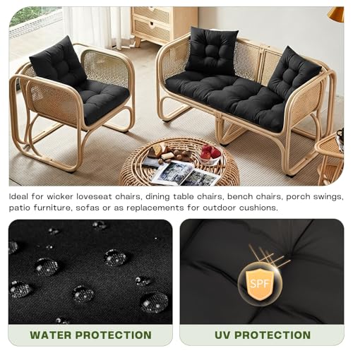 Wicker Chair Cushions Set, 2 U-Shaped Cushions & 1 Loveseat, Waterproof Outdoor Loveseat Cushion for Patio Furniture, Settee Bench Pad All Weather,Green - color: Green