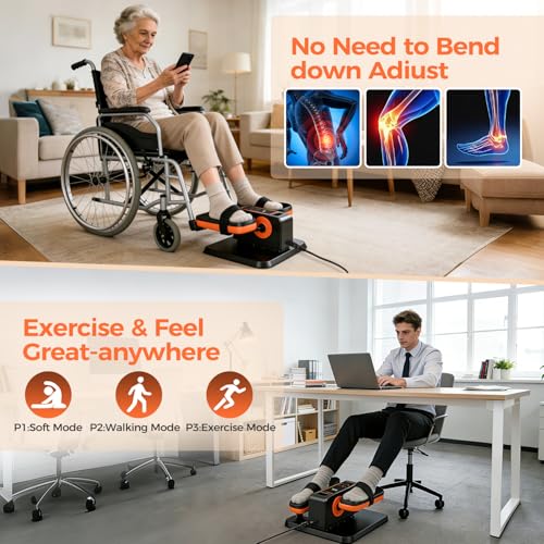 ESL Under Desk Elliptical, Electric Elliptical Leg Exerciser for Seniors | 12 Speed Adjustable, Quiet Elliptical Exercise Machine with Remote, Seated Pedal Exerciser with Strap, Portable - color: Yellow