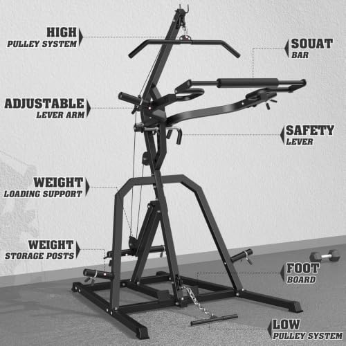 DONOW Leverage Gym Home Gym System Workout Station with LAT Pulldown | Upgraded Weight Plate Holder No Slide Off, Multi Function Squat Rack and Pulley System, US Team Service, 6 US Warehouses - color: Black