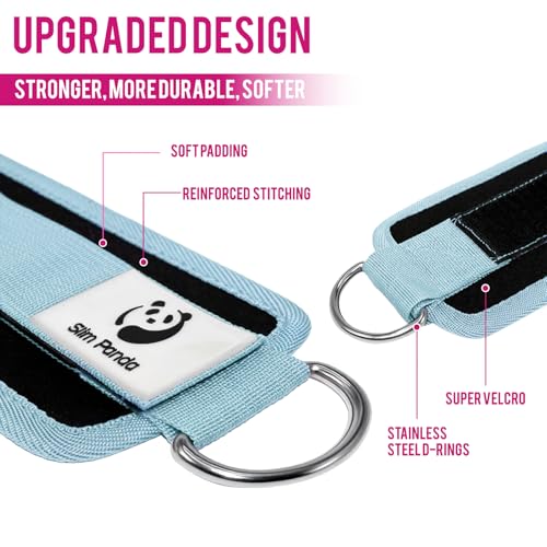 Slim Panda Ankle Strap for Cable Machine,Ankle Cuff for Kickbacks, Booty Hip Abductors,Glute Workouts, Leg Extensions, Curls for Men and Women, Adjustable with Double D-Rings - color: Cyan, style: Pair