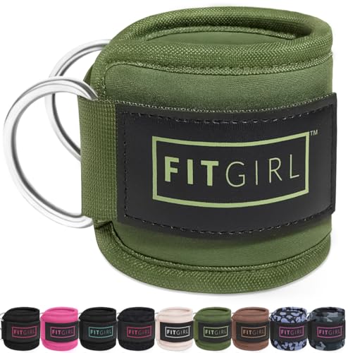 FITGIRL Ankle Strap for Cable Machine – Premium Padding and Comfort for Cable Exercise Machines, Cable Exercise Attachment for Home & Gym, Glute Workouts - Kickbacks, Leg Extensions, Hip Abductors - color: Olive Green - Single