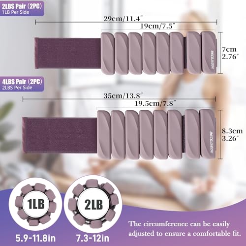 BECOJADDE Ankle Weights Set of 2 (1 lb/2 lb Each) for Women Men Adjustable Wrist Bracelet for Home Gym Weighted Bangles Wristbands Leg Arm Weights for Walking Swimming Running Pilates Yoga Gym - color: Rose Pink, size: 2 Lb Pair (1 Lb Each)