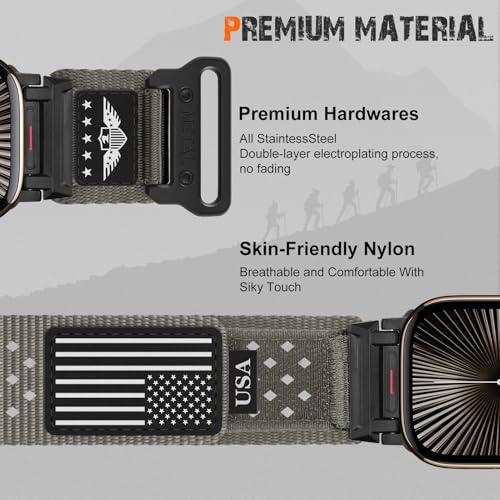 Rugged Nylon Band for Apple Watch Ultra 3/2/1 Series 11 10 9 8 7 6 5 4 SE/3/2/1 for Men,Breathable Stars-Stripes Flag Wristband Workout Athletic Strap for iWatch Ultra Bands 49mm 46mm 45mm 44mm 42mm - color: 05-Gray-Metal adapter, size: 49/46/45/44/42MM(S
