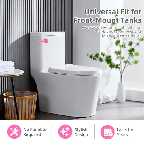 Hibbent Universal Metal Front Mount Toilet Handle Replacement Kit, Pink | Toilet Bowl Flush Handle with Solid Brass Toilet Flush Tank Lever, Stainless Steel Flapper Chains for Most Toilet Tanks - color: Pink, style: Upgraded Front Mount