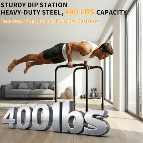 NEWBULIG Dip Bar Station, Adjustable Parallel Parallettes Bar with Soft High-Density Foam Handles, Heavy Duty Dip Stands Workout Equipment for Home, Gym, Patio, Office - color: Classic Black