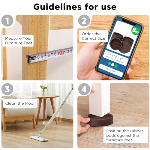 1.5" x 1.5" Rubber Furniture Pads, 8 PCS Non Slips Furniture Casters Cup Chair Leg Floor Protectors for Bed Sofa Table and Chair Stopper (Brown,Round) - size: 8PCS 1.5" x 1.5" Brown