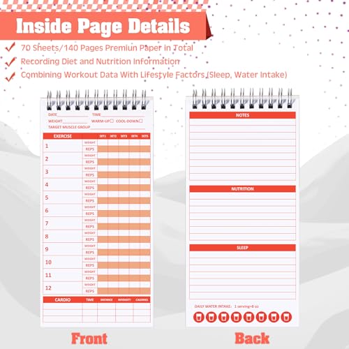 Mooliwe 3 Pcs Gym Journal 4'' x 8'' Fitness and Workout Book Notebook 70 Sheets Workout Log Bodybuilding Workout Book Tracker Workout Planner Notepad for Women Men Training Goal
