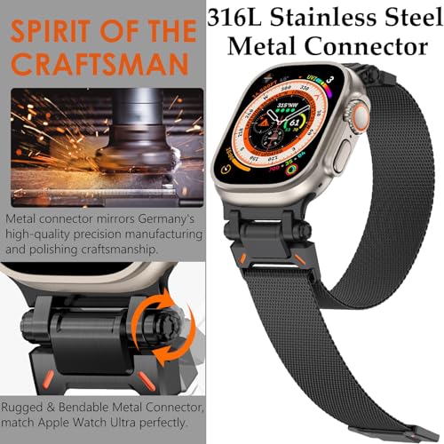 WINGLE Milanese Loop for Apple Watch Band Ultra 3/2/1 Band Ultra 49mm Series 11 10 46mm 45mm 44mm SE 3/2/1 Series 9 8 7 6 5 4 3 Men Women,Parachute-Style Buckle Stainless Steel Mesh Metal iWatch Bands - color: Magnetic Metal Mesh Loop-Black