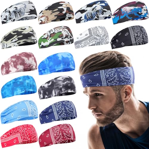 Foaincore 16 Pcs Sports Headbands for Men Sweatbands for Women Workout Stretchy Non Slip Hair Band Sweat Wicking Running Headband for Cycling Hiking Yoga Ice Hockey - style: Classic Style