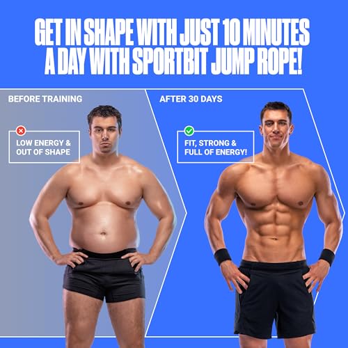 SPORTBIT Adjustable Jump Rope for Fitness and Exercise | Fitness and Exercise, Cardio, Boxing, and Weight Loss, Speed Rope, Men & Women - color: Black