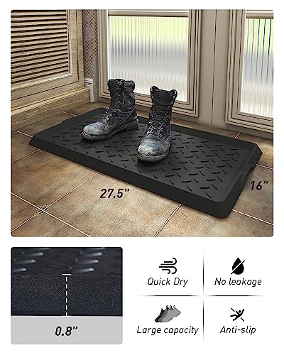 SUPENUIN Boot-Tray Heavy Duty Rubber Mat with Lip Waterproof Shoe Mat Tray for Entryway Indoor Outdoor Multi Use Catch All Trays Entryway Shoe Storage 16x27.5 Inches - color: Twill, size: 16"x27.5"