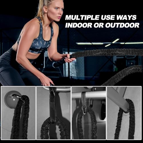 Battle Rope 1/1.26/1.5/2 Inch Diameter,Pink 30FT/40FT/50FT Exercise Workout Ropes for Home Gym Heavy Weighted Training Rope for Working Out - style: 2 inch 30ft