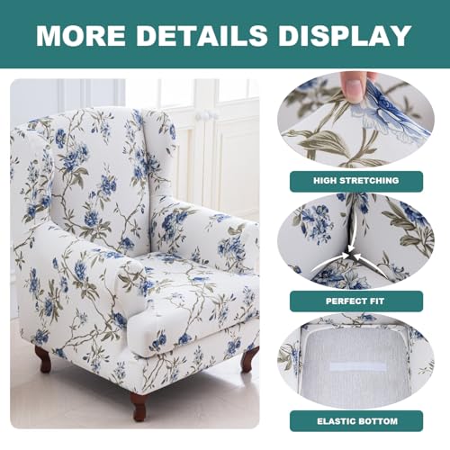 NILUOH Wingback Chair Slipcover 2-Piece Stretch Wingback Chair Sofa Slipcover Armchair Cover Printed Furniture Protector Couch Soft with Elastic Bottom for Living Room - color: Lzk-02