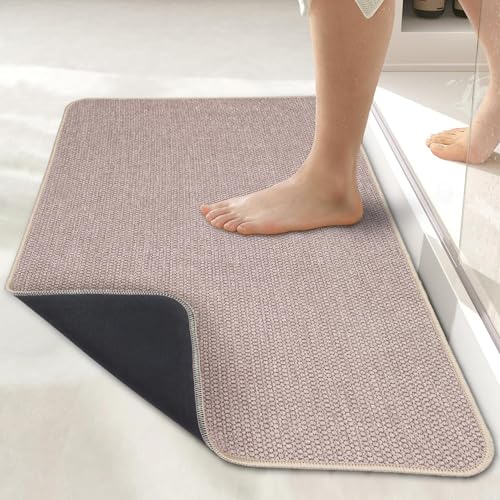 Bath Mat,Ultra Thin Bathroom Rugs,Rubber Bath Mats for Bathroom,No Slip Bath Rugs,Quick Dry,Machine Washable,Low Pile,Absorbent,Shower Outside,Sink,Home Decor Accessories.Beige,1'5"x2'3"(17x27inch) - color: Beige, size: 1'5" X 2'3" (Rectangular)
