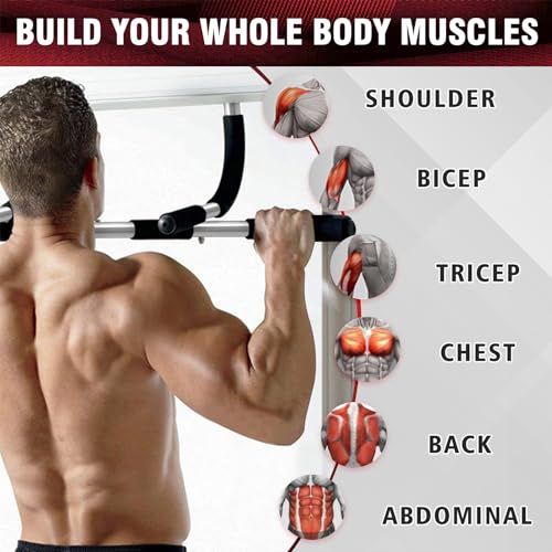 Pull Up Bar for Doorway, Upgrade Chin up Bar for Doorway Without Screws, Portable Strength Training Door Frame Pull-up Bars, Door Workout Bar with Foam Grips for Home - color: Silver