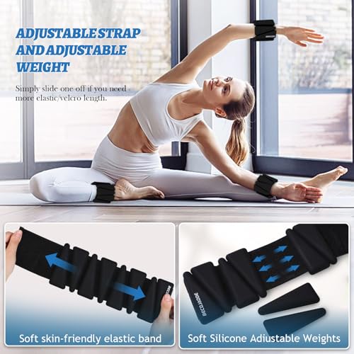 BECOJADDE Ankle Weights Set of 2 (1 lb/2 lb/3 lb Each) Adjustable Wrist Weights for Women Men Wearable Arm Leg Weight for Pilates, Running, Walking, Workout, Yoga - color: Black, size: 4 Lb Pair (2 Lb Each)