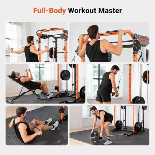 YOLEO Smith Machine & Squat Rack Combo, Multi-Functional Power Racks with Adjustable Width & Pull-Up Bar, Cable Crossover Power Cage, Independent Dual-Pulley System for Home Gym Garage Basement - style: 1700LBS Basic Smith Machine