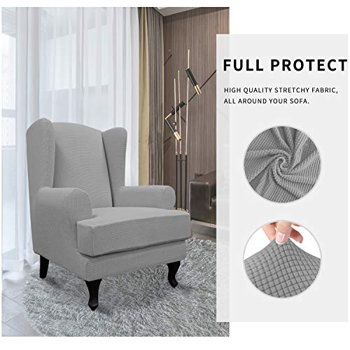 Easy-Going Stretch Wingback Chair Sofa Slipcover 2-Piece Sofa Cover Furniture Protector Couch Soft with Elastic Bottom, Spandex Jacquard Fabric Small Checks, Light Gray - color: Light Gray