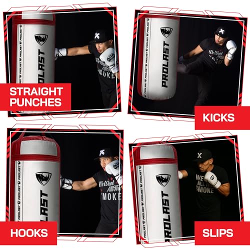 4Ft XL 135Lb Heavy Punching Kicking Bag for Adults, Boxing, MMA, Martial Arts, Muay Thai, Strength Training Equipment - color: White / Red, size: Unfilled